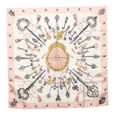 エルメス カレ90 LES CLES 鍵 スカーフ ピンク マルチカラー シルク レディース HERMES 【中古】