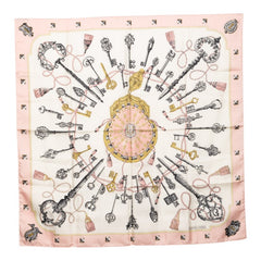 エルメス カレ90 LES CLES 鍵 スカーフ ピンク マルチカラー シルク レディース HERMES 【中古】
