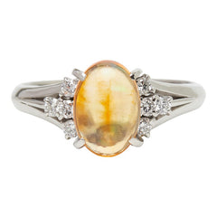Pt900 プラチナ メキシコオパール ファイアオパール0.96ct ダイヤ0.16ct プレシャス リング 指輪 レディース 11号 【中古】