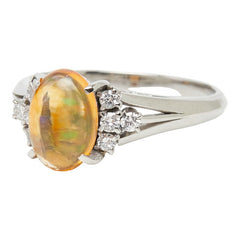 Pt900 プラチナ メキシコオパール ファイアオパール0.96ct ダイヤ0.16ct プレシャス リング 指輪 レディース 11号 【中古】