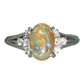 Pt900 プラチナ メキシコオパール ファイアオパール0.96ct ダイヤ0.16ct プレシャス リング 指輪 レディース 11号 【中古】