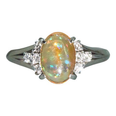 Pt900 プラチナ メキシコオパール ファイアオパール0.96ct ダイヤ0.16ct プレシャス リング 指輪 レディース 11号 【中古】