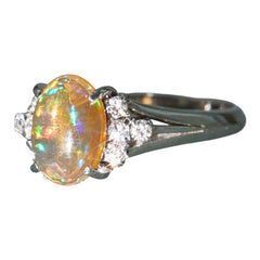 Pt900 プラチナ メキシコオパール ファイアオパール0.96ct ダイヤ0.16ct プレシャス リング 指輪 レディース 11号 【中古】