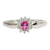 Pt900 プラチナ ルビー ダイヤ0.08ct フラワーモチーフ リング 指輪 レディース 11号 【中古】