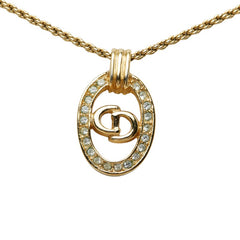 ディオール ロゴ ネックレス ゴールド メッキ ラインストーン レディース Dior 【中古】