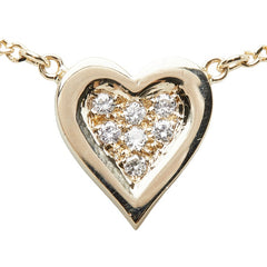 K14YG イエローゴールド ダイヤ0.15ct ハートモチーフ ペンダント ネックレス レディース 【中古】