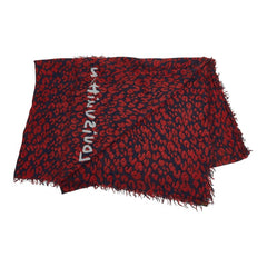ルイ ヴィトン エトール レオパード ショール 大判 401910 レッド ネイビー シルク カシミア レディース LOUIS VUITTON 【中古】