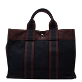 エルメス フールトゥPM ハンドバッグ トートバッグ ブラック ワインレッド ボルドー コットン レディース HERMES 【中古】