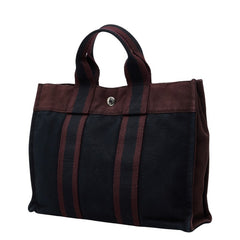エルメス フールトゥPM ハンドバッグ トートバッグ ブラック ワインレッド ボルドー コットン レディース HERMES 【中古】