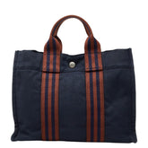 エルメス フールトゥPM ミニ トートバッグ ハンドバッグ ネイビー ブラウン キャンバス レディース HERMES 【中古】