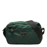 プラダ 三角ロゴプレート ショルダーバッグ グリーン ブラック グレー ナイロン レディース PRADA 【中古】