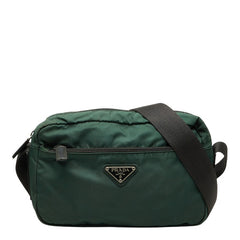 プラダ 三角ロゴプレート ショルダーバッグ グリーン ブラック グレー ナイロン レディース PRADA 【中古】