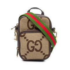 グッチ ジャンボGG ハンドバッグ ショルダーバッグ 2WAY 696072 ベージュ ブラウン キャンバス レザー レディース GUCCI 中古