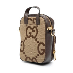 グッチ ジャンボGG ハンドバッグ ショルダーバッグ 2WAY 696072 ベージュ ブラウン キャンバス レザー レディース GUCCI 中古