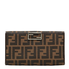 フェンディ ズッカ 長財布 ブラウン ブラック キャンバス レザー レディース FENDI 【中古】
