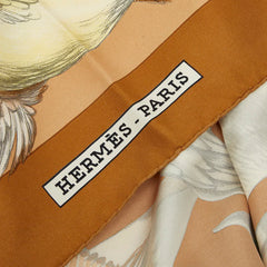 エルメス カレ90 Sauvagine en Vol 海を渡る鳥の群れ スカーフ ブラウン マルチカラー レディース HERMES 【中古】
