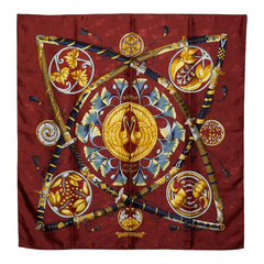 エルメス カレ90 DAIMYO PRINCES DU SOLEIL LEVANT 大名 日出る国の皇子 スカーフ レッド マルチカラー レディース HERMES 【中古】