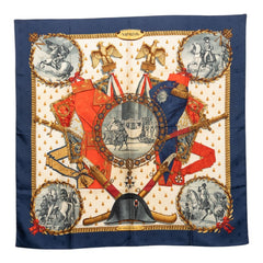 エルメス カレ90 ナポレオン NAPOLEON スカーフ ブルー レッド ホワイト シルク レディース HERMES 【中古】