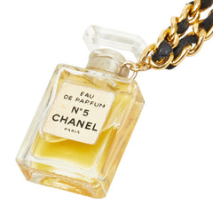 シャネル No.5 チェーン ネックレス ゴールド クリア ブラック メッキ ガラス レザー レディース CHANEL 【中古】