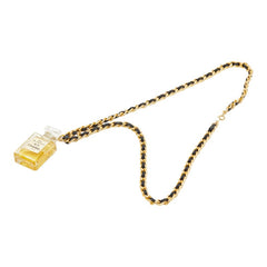 シャネル No.5 チェーン ネックレス ゴールド クリア ブラック メッキ ガラス レザー レディース CHANEL 【中古】