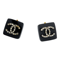 シャネル ヴィンテージ ココマーク スクエア イヤリング ブラック プラスチック メッキ ラインストーン レディース CHANEL 【中古】