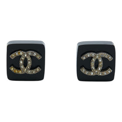 シャネル ヴィンテージ ココマーク スクエア イヤリング ブラック プラスチック メッキ ラインストーン レディース CHANEL 【中古】