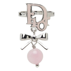 ディオール ロゴ リボン リング 指輪 11号 シルバー ピンク メタル レディース Dior 【中古】