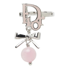 ディオール ロゴ リボン リング 指輪 11号 シルバー ピンク メタル レディース Dior 【中古】