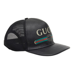 グッチ インターロッキングG シェリーライン ベースボールキャップ メッシュ サイズXL 60 426887 ブラック レザー メンズ GUCCI 【中古】