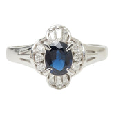 Pt900 プラチナ サファイア0.69ct ダイヤ0.18ct フラワー 花 モチーフ リング 指輪 レディース 11号 【中古】