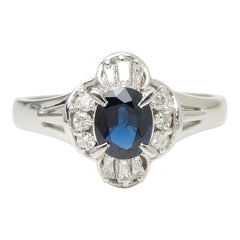 Pt900 プラチナ サファイア0.69ct ダイヤ0.18ct フラワー 花 モチーフ リング 指輪 レディース 11号 【中古】