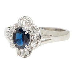 Pt900 プラチナ サファイア0.69ct ダイヤ0.18ct フラワー 花 モチーフ リング 指輪 レディース 11号 【中古】