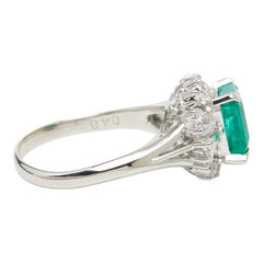 Pt900 プラチナ エメラルド1.64ct ダイヤ0.48ct フラワーモチーフ リング 指輪 レディース 11.5号 【中古】