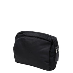 プラダ 三角ロゴプレート ポーチ ブラック ナイロン レザー レディース PRADA 【中古】