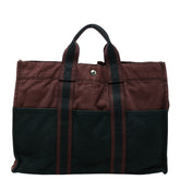 エルメス フールトゥ MM トートバッグ ハンドバッグ ワインレッド ブラック キャンバス レディース HERMES 【中古】