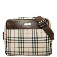 バーバリー ノバチェック 斜め掛け ショルダーバッグ ベージュ ブラウン ブラック キャンバス レザー レディース BURBERRY 【中古】