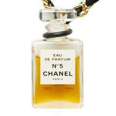 シャネル No.5 パフュームボトル オードゥ パルファム ネックレス クリア ゴールド ブラック メッキ レザー レディース CHANEL 【中古】