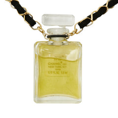 シャネル No.19 パフュームボトル ネックレス クリア ゴールド ブラック メッキ ファブリック レディース CHANEL 【中古】