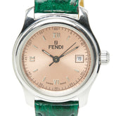 フェンディ オロロジ 3針 腕時計 210L クオーツ ピンク文字盤 ステンレススチール レザー レディース FENDI 【中古】