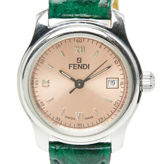 フェンディ オロロジ 3針 腕時計 210L クオーツ ピンク文字盤 ステンレススチール レザー レディース FENDI 【中古】