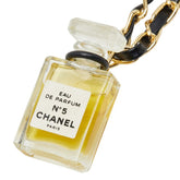 シャネル No.5 オードパルファム パフュームボトル チェーン ネックレス ゴールド ブラック メッキ レザー レディース CHANEL 【中古】
