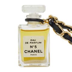 シャネル No.5 オードパルファム パフュームボトル チェーン ネックレス ゴールド ブラック メッキ レザー レディース CHANEL 【中古】