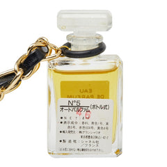 シャネル No.5 オードパルファム パフュームボトル チェーン ネックレス ゴールド ブラック メッキ レザー レディース CHANEL 【中古】