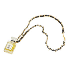 シャネル No.5 オードパルファム パフュームボトル チェーン ネックレス ゴールド ブラック メッキ レザー レディース CHANEL 【中古】