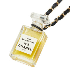 シャネル No.5 パフュームボトル チェーン ネックレス ゴールド ブラック メッキ レザー レディース CHANEL 【中古】