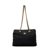 プラダ 三角ロゴプレート テスート キルティング チェーン ショルダー トートバッグ ネイビー ナイロン レディース PRADA 【中古】
