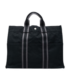 エルメス フールトゥ MM トートバッグ ハンドバッグ ブラック グレー キャンバス レディース HERMES 【中古】