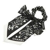 シャネル ココマーク ロゴ シュシュ ヘアアクセサリー ブラック ホワイト シルク レディース CHANEL 【中古】