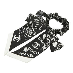 シャネル ココマーク ロゴ シュシュ ヘアアクセサリー ブラック ホワイト シルク レディース CHANEL 【中古】