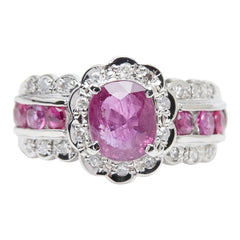 Pt900 プラチナ ルビー1.50ct ダイヤ0.18ct フラワーモチーフ リング 指輪 レディース 9.5号 【中古】